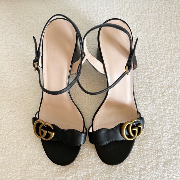 Gucci Marmont Black Leather Block Heel Sandals Size EU 37 - Picture 4 of 15